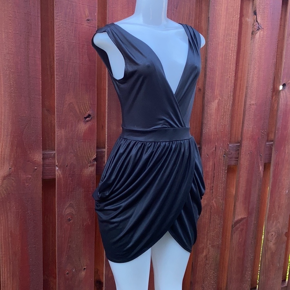 Good Time USA Women’s Sexy Wrap Cocktail Mini Black Dress Size S - Picture 5 of 9